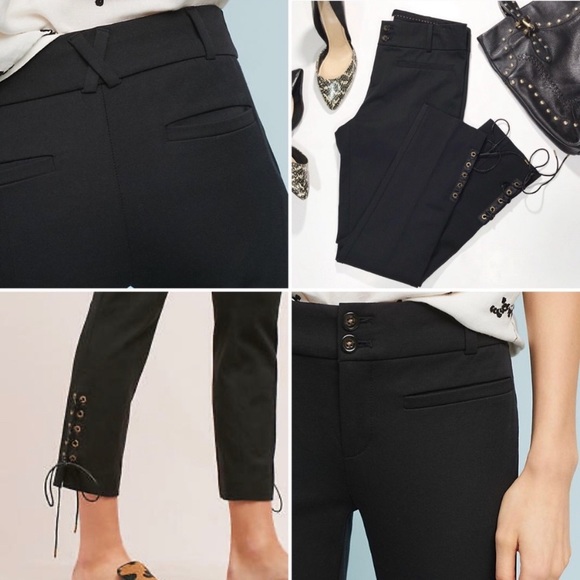 Anthropologie The Essential Slim Lace Up Trousers in Black size 0 - Picture 4 of 14